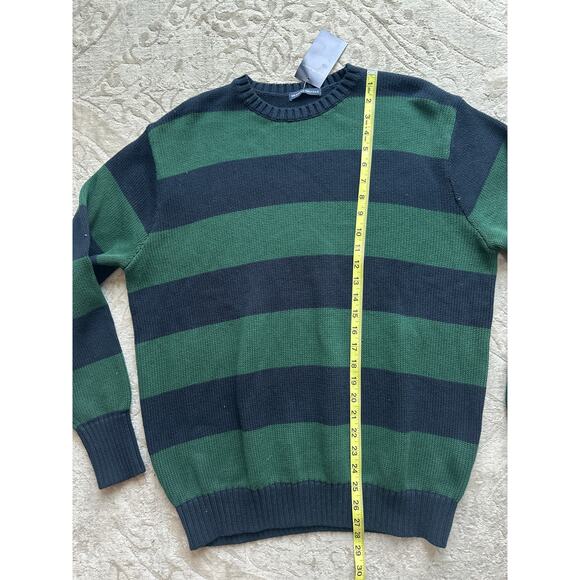 Brandy Melville Striped Crewneck Sweater Navy Green One Size 100% Cotton NWT - Picture 4 of 6